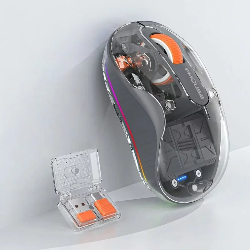 Lenovo Transparent Wireless Mouse Tri-Mode Bluetooth 2.4G Rechargeable RGB Breathing Light Mouse for Laptop PC Office