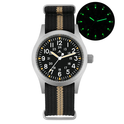 Relógio Militar Militado ML05 de 38 mm, movimento Miyota, cristal de safira abaulado, luminiscência verde C3, resistente à água até 10 bar, relógios vintage