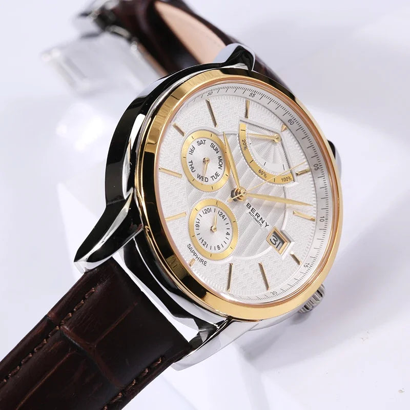 BERNY Luxury Automatic Watches for Men Fashion Elegant Mechanical Wristwatch Sapphire Date Week High-end Men's Dress Watch