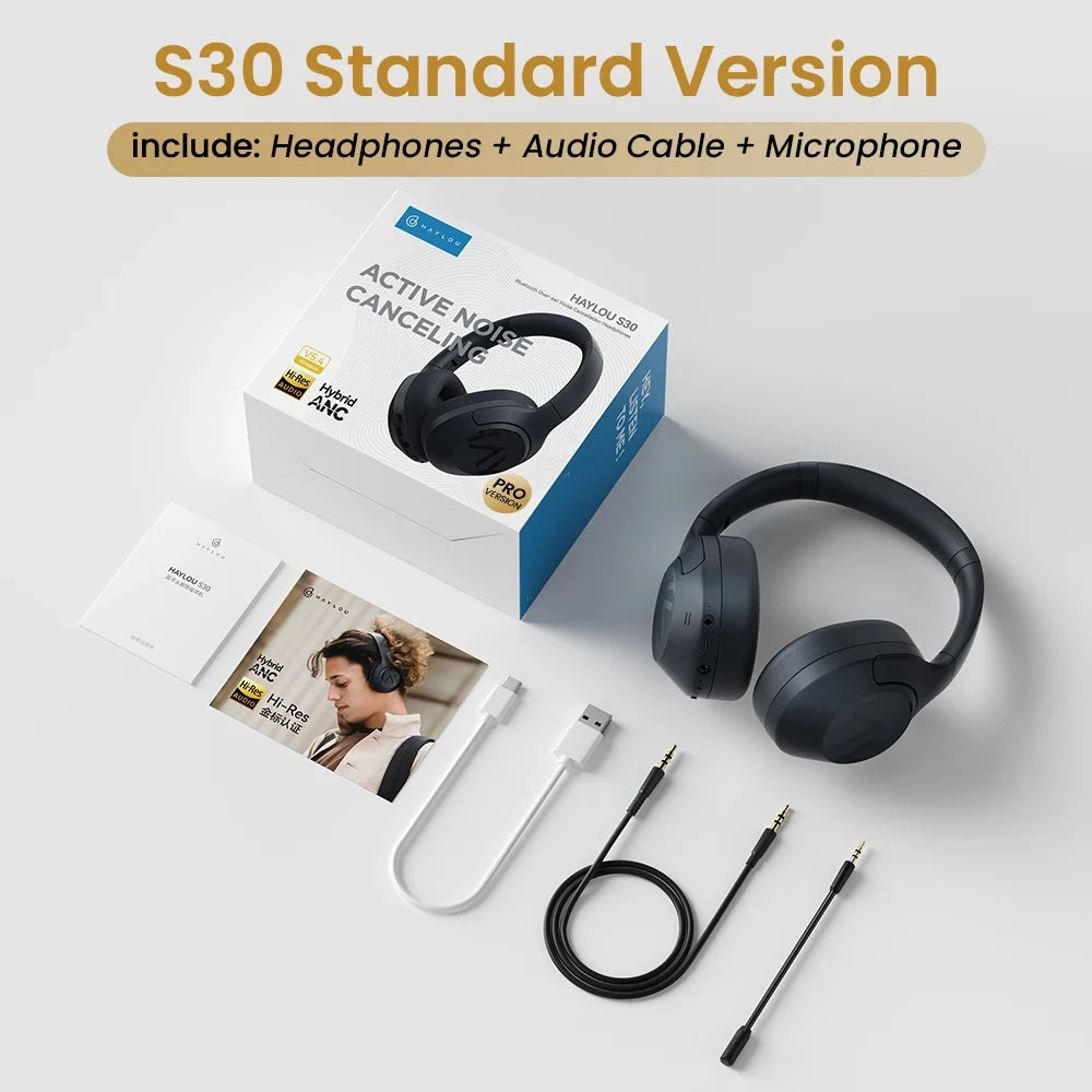 HAYLOU S30 Wireless Bluetooth 5.4 ANC Headphones 43dB Noise Cancelling Headsets with 40mm Driver, 80H Playtime Hi-Res Audio Earphones