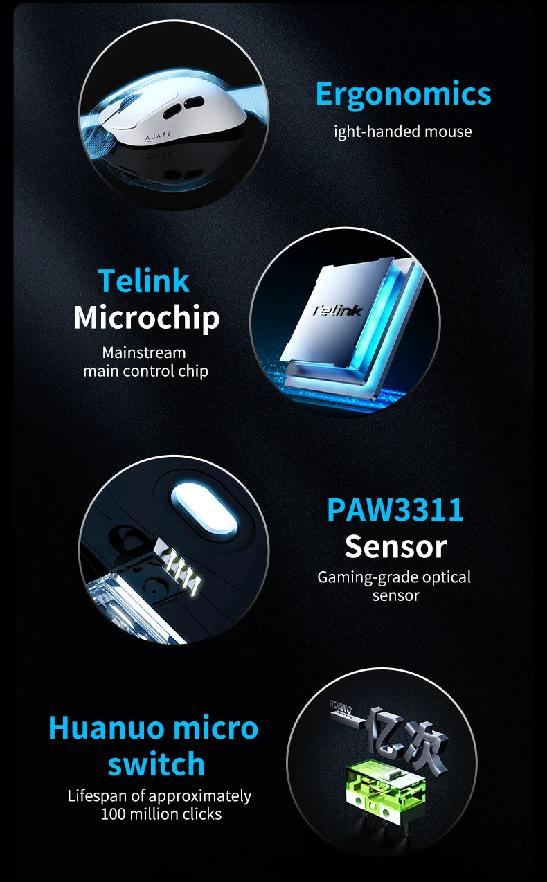 AJAZZ AJ179 V2 MAX Tri-Mode Wireless Gaming Mouse, 56g Lightweight PAW3311 Sensor, 12000 DPI, Rechargeable Right-Hand Gaming Mouse