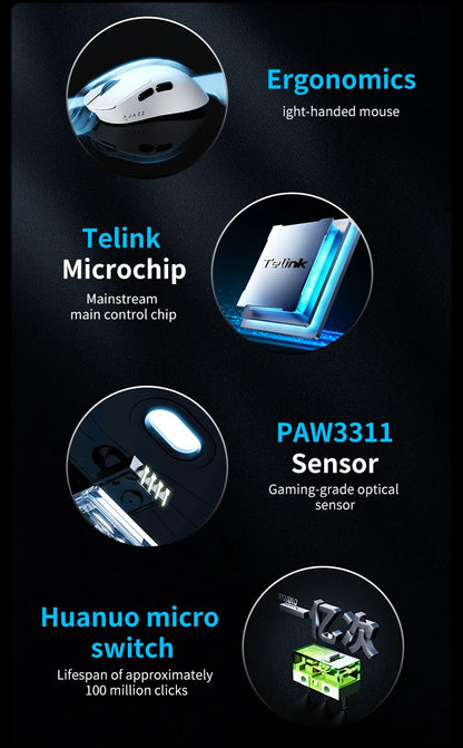 AJAZZ AJ179 V2 MAX Tri-Mode Wireless Gaming Mouse, 56g Lightweight PAW3311 Sensor, 12000 DPI, Rechargeable Right-Hand Gaming Mouse
