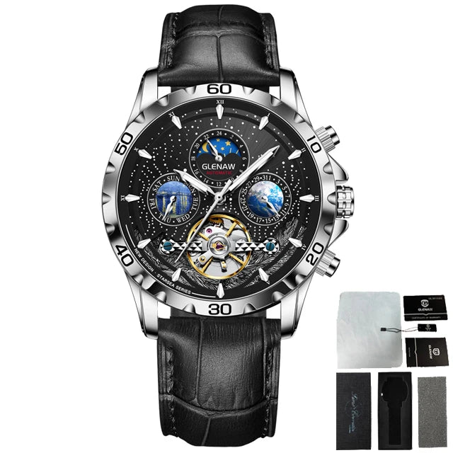 Relógio Masculino GLENAW Design, Marca de Topo, Luxo, Moda e Negócios, Automático, Impermeável, Relógio Mecânico para Homem