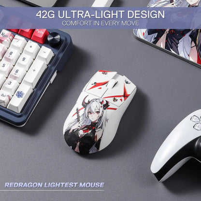 Redragon M916AK PRO 3-Mode Ultra-Light Wireless Gaming Mouse, 26K DPI Anime Gaming Mouse with PixArt 3395 Sensor, Programmable RGB Gaming Mouse