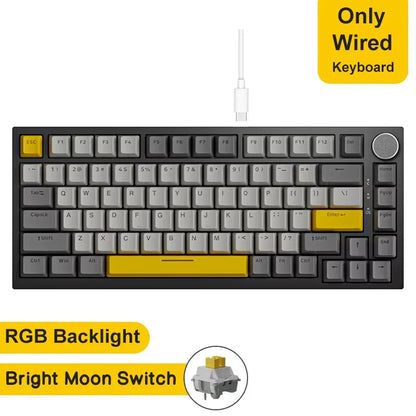 AJAZZ AK820 Wired Mechanical Keyboard Full-Key Hot-Swap Keyboard with Removable USB Port, White & Ice Blue Backlit Gaming Keyboard for PC