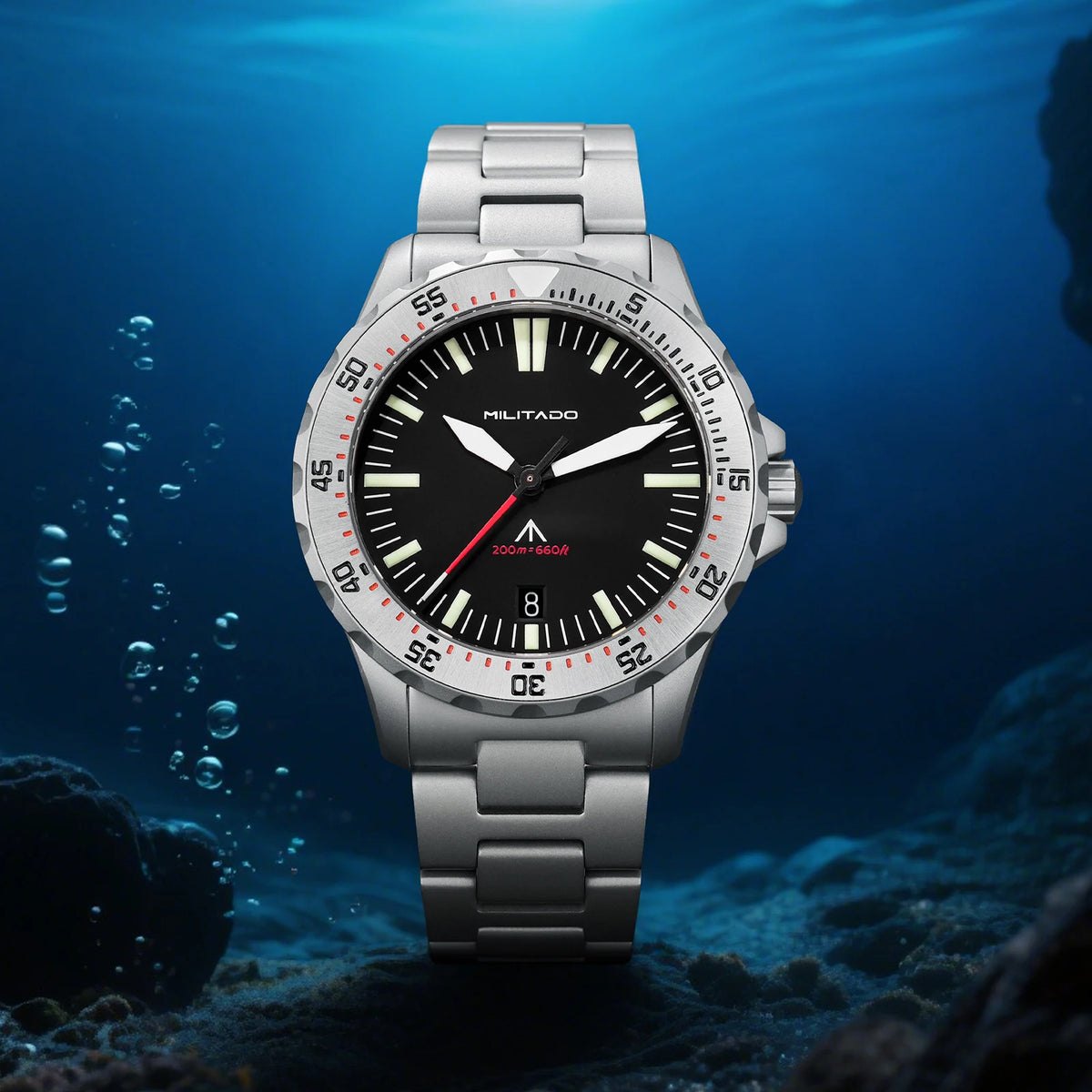 Militado ML16 Quartz Watch VH31 Sweep Movement Sapphire Super Luminova Watches Stainless Steel 200m Waterproof Wristwatch