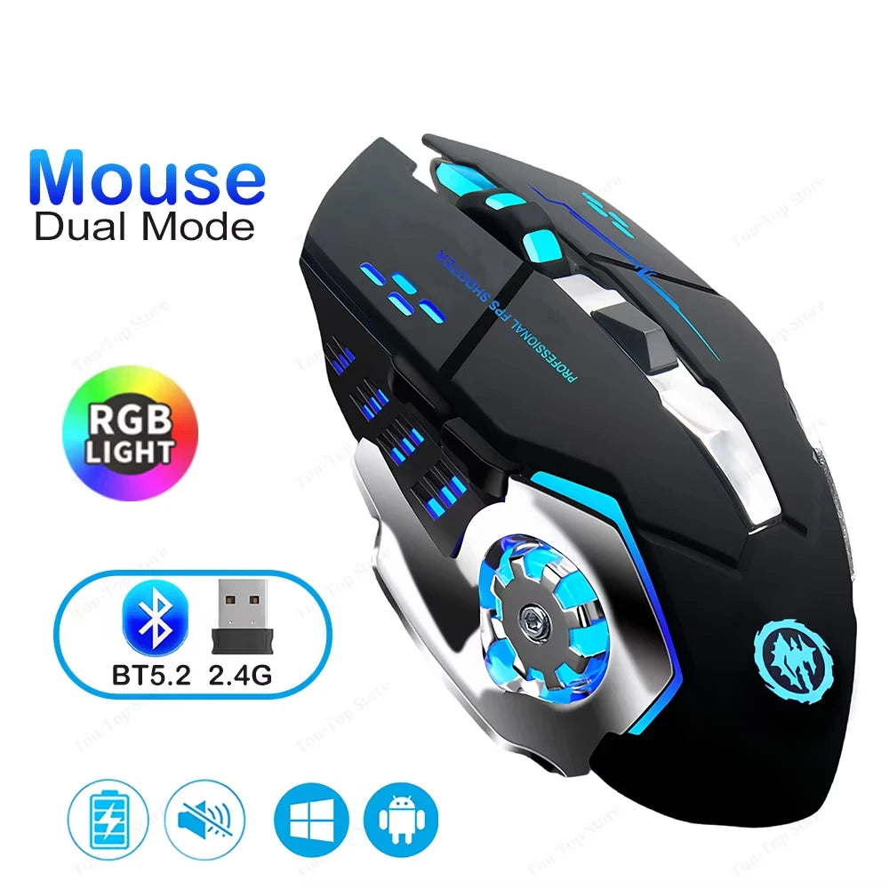 Ratón KEBIDUMEI de doble modo Bluetooth 5.2, ratón inalámbrico 2.4G, ratón gaming RGB recargable silencioso 3600 DPI para portátil