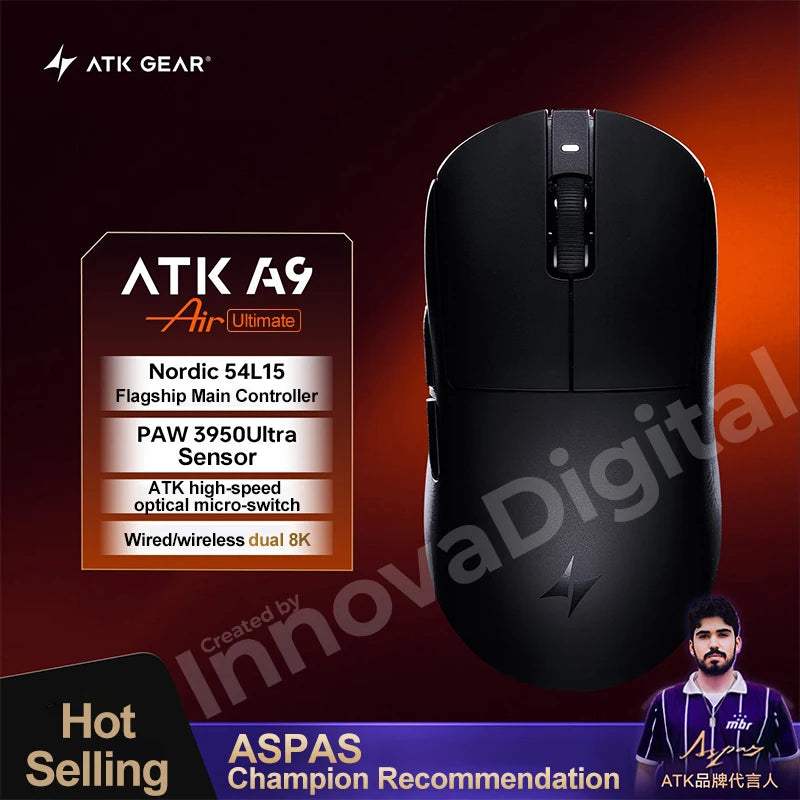 Ratón gaming inalámbrico ATK Dragonfly A9 Ultimate A9 Air PAW3950 ultraligero ergonómico para esports FPS CSGO A9 Ultra