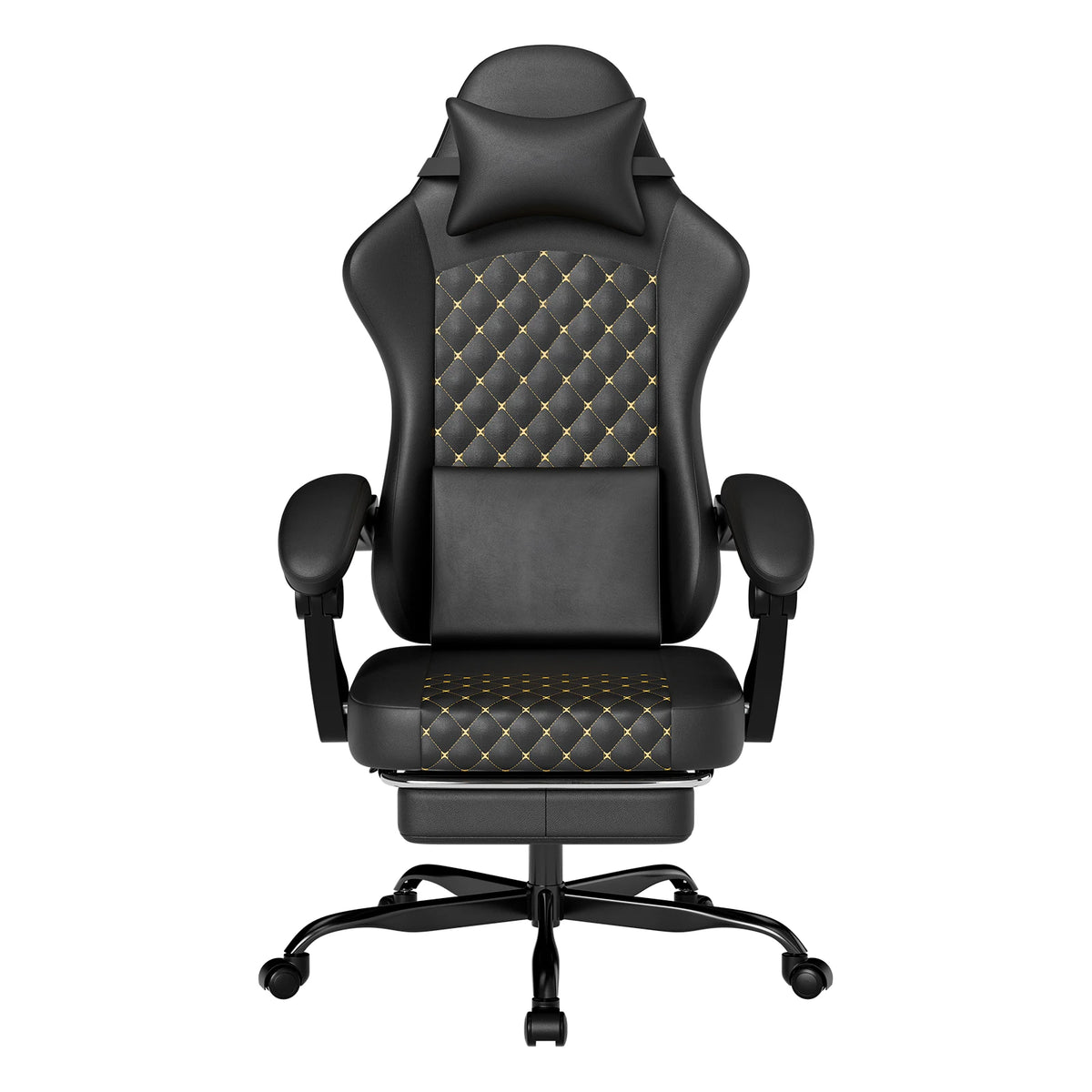 PINGGO Ergonomic Gaming Chair with Footrest Massage, PVC Leather PC Gaming Chair, Adjustable Reclining Office Chair with Lumbar Support