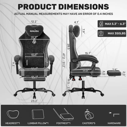SUKIDA Ergonomic Gaming Chair Breathable Fabric Office Chair with Lumbar Support, Adjustable Height PC Gaming Chair, Comfortable Executive Desk Chair