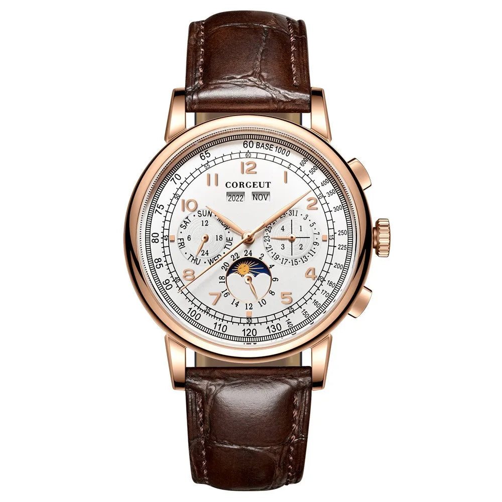 CORGEUT Automatic Mechanical Luxury Watches For Man Business Multification Date Day Month Year 316L Mechanical Men's Watches