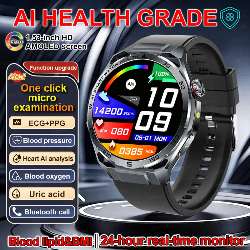 Smart Watch Men High-end Health Blood pressureblood oxygen lipids Uric acid Sapphire Smart watches Ai GPT Custom dial ECG 2026