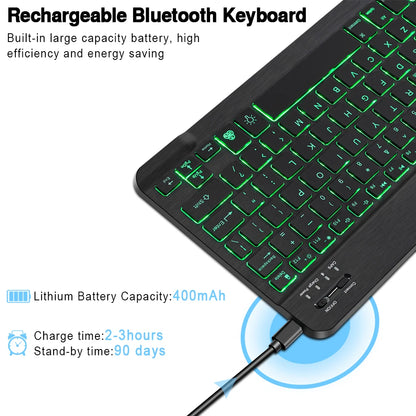 10inch Backlight Bluetooth Keyboard Mouse For IOS Android Windows,Backlit Keyboard For iPad,Wireless Teclado For Samsung Tablet