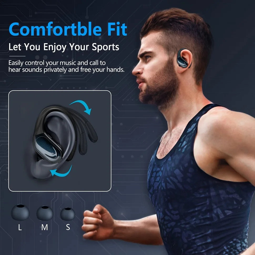 Bluetooth 5.3 Earphones True Wireless Headphones – Bluetooth 5.3 Earphones with Mic, Sports Earhooks, Noise Reduction, Waterproof TWS Bluetooth 5.3 Earphones for Running, Gym & Outdoor Use