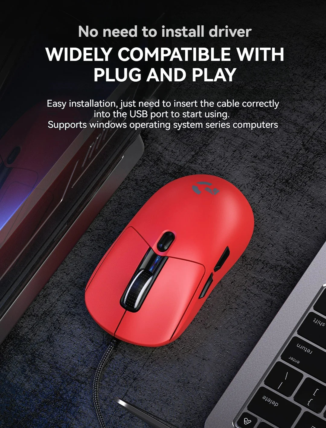 Ratón gaming con cable, 6 niveles de DPI ajustables hasta 12800DPI, chip A825 instantáneo, RGB, programación de macros, diseño ergonómico, ratón universal
