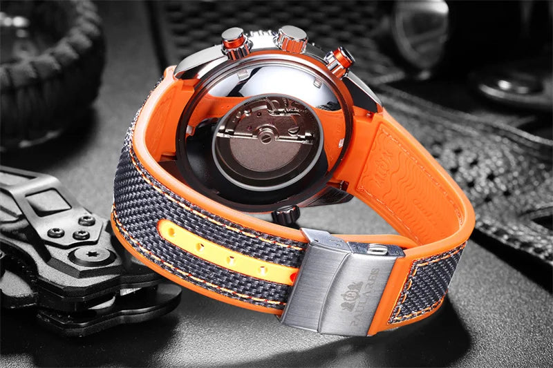 PAULAREIS P Luxury Men Automatic Self Wind Mechanical Watch for Men Rubber Strap Waterproof Luminous Date Fashion Mens Watches