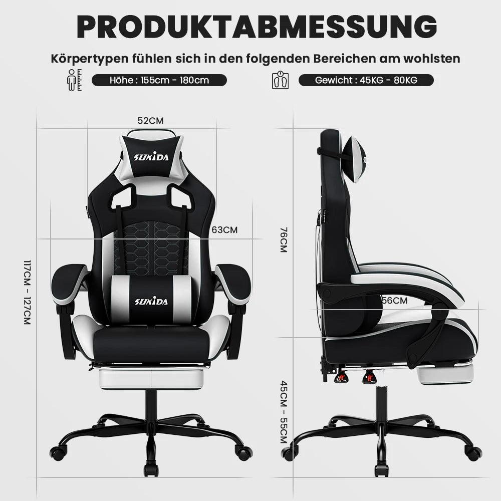 SUKIDA Ergonomic Gaming Chair with Lumbar Support, Adjustable Racing Office Chair, Swivel Executive Chair with Headrest and Armrests