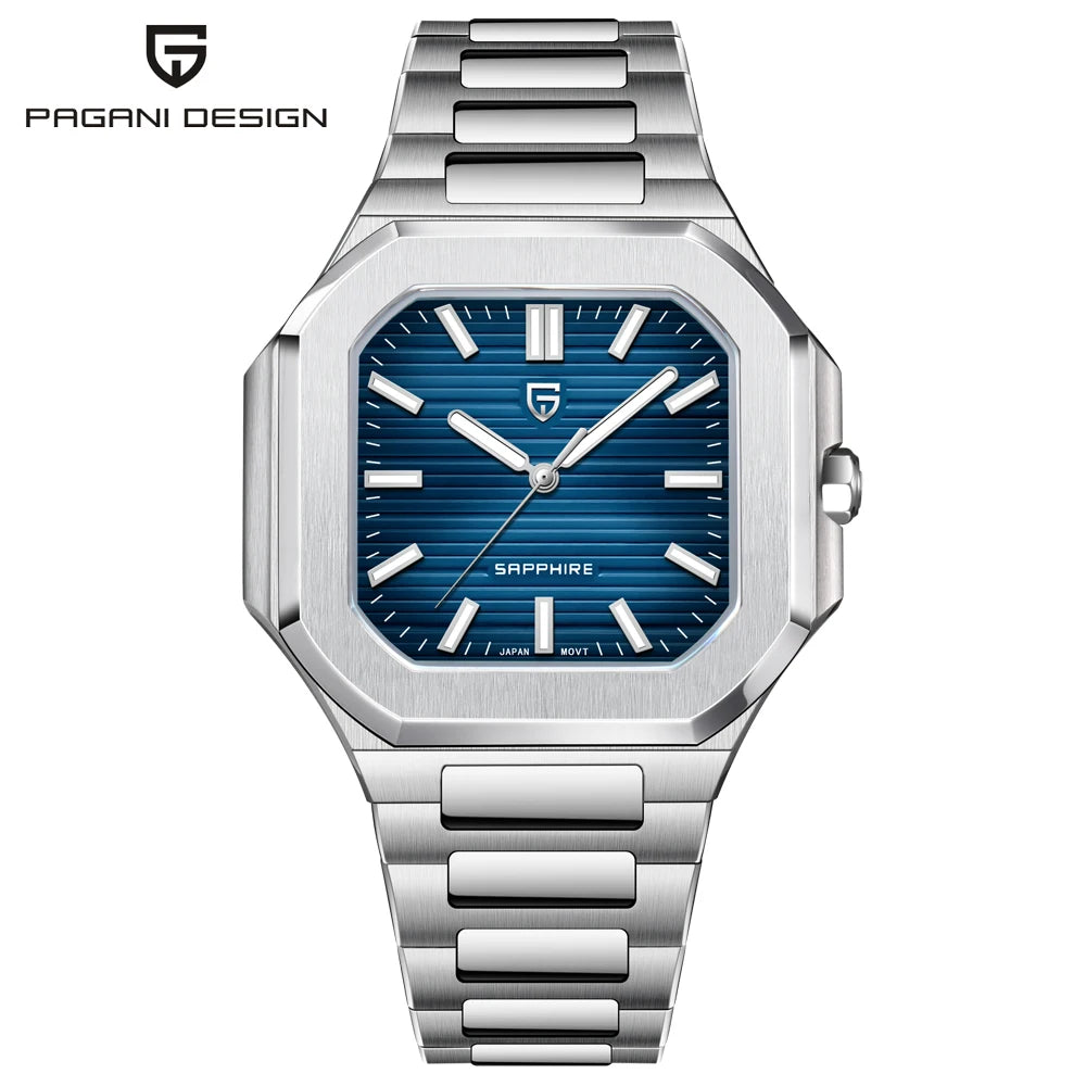 2026 New PAGANI DESIGN Square Quartz Luxury Watch For Men AR Sapphire Mirror Japan Movt Man watch Luminous 316L All Steel Watch