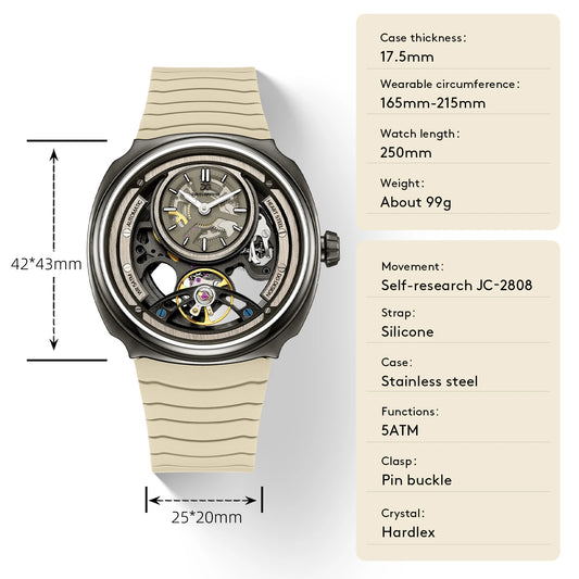 DANIEL GORMAN High Quality Men's Automatic Watch with Stylish Sports Silicone Strap 5 ATM Waterproof Mechanical Watches DG8127