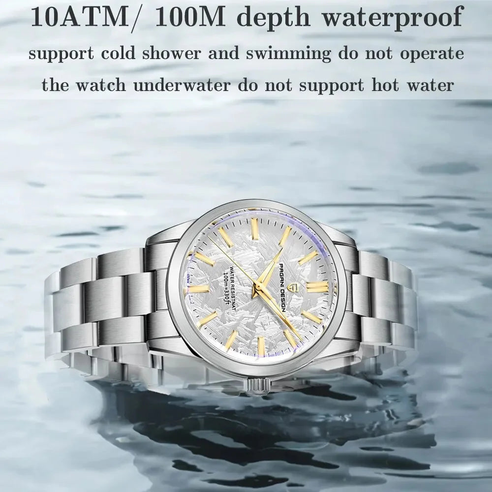 PAGANI DESIGN 40MM Orologio al quarzo da uomo con quadrante in meteorite, lusso business, zaffiro, acciaio inossidabile 316L, impermeabile 100M