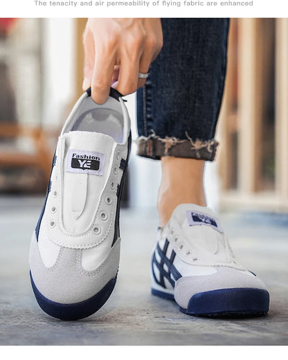 Men's Classic Running Shoes Lace Up Flat Bottom Sports Shoes Soft Sole Walking Gym Breathable Couple Casual Canvas Tennis Shoes