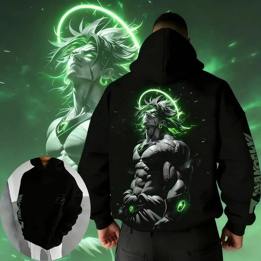 Nová mikina s kapucí pro muže i ženy s potiskem Dragon Ball Z Broly Neon Halo Art – pánský top, sportovní mikina s kapucí, Y2K mikina s kapucí