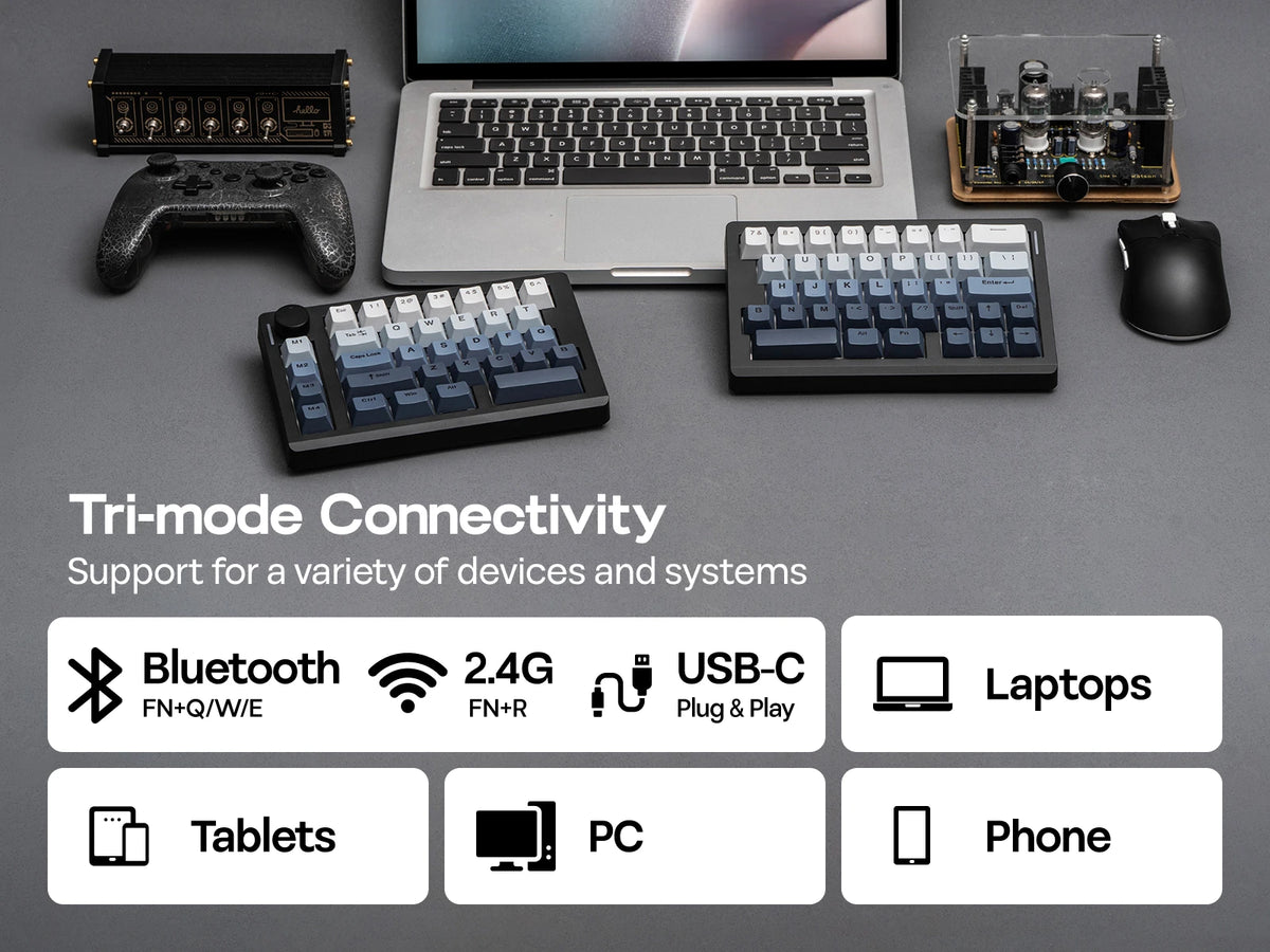 EPOMAKER Split70 QMK/VIA 70% Split Layout Wired/BT/2.4Ghz Wireless Mechanical Keyboard with Programmable Knob Mac Modifier