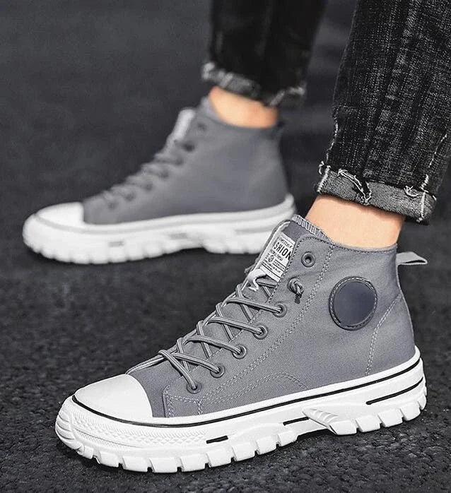 Men's Canvas Shoes Male High Top Casual Breathable Sports Shoes Gray Skateboarding Vulcanized Shoes Comfort Sneakers 2025 New