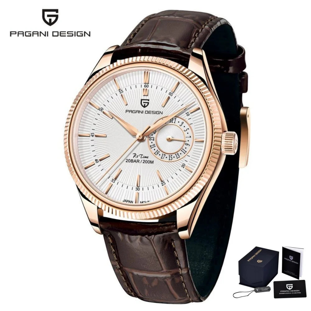 PAGANI Design PD1689 Men Quartz Watch Japan VH65 Movt Sapphire Glass Leather Strap 20Bar Waterproof Men Wristwatch Reloj Hombre