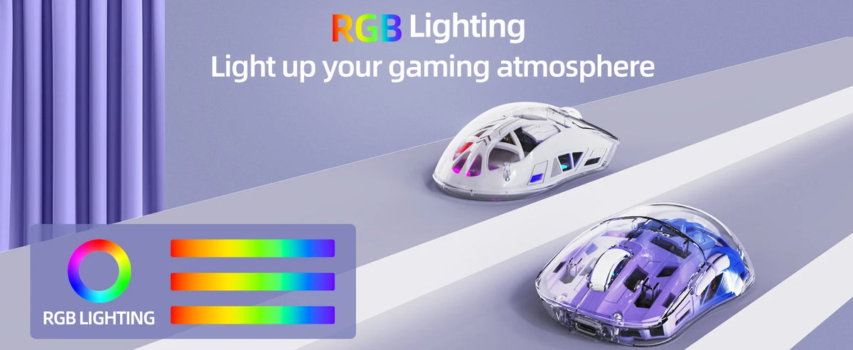 Brezžična gaming miška A2 Transparent, BT 5.0/2.4G za PC, polnilna RGB miška z digitalnim zaslonom, PixArt 3212, 5 nastavljivih DPI