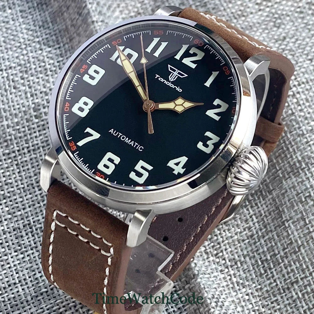 Relógio automático de mergulho para homem Tandorio 47 mm NH35 CUSN8, caixa em bronze maciço ou aço 316L, 10 ATM, cristal de safira, mostrador preto