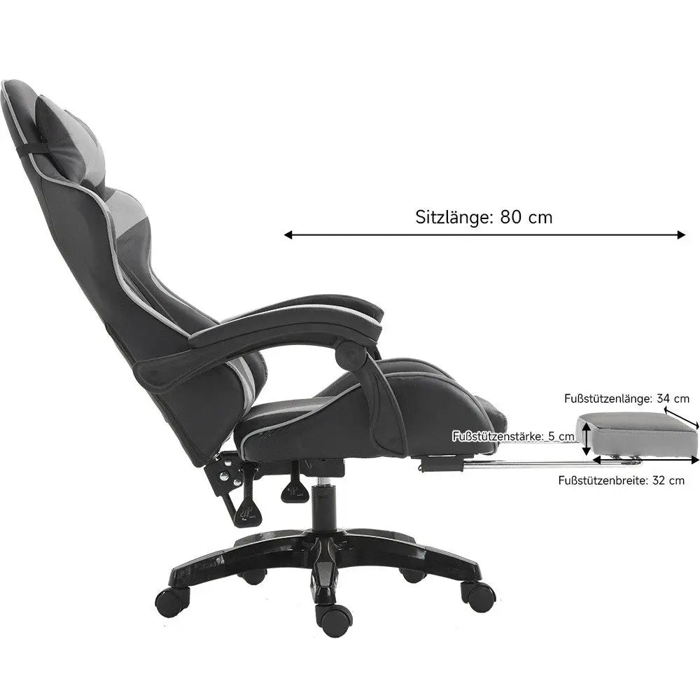 Ergonomic Gaming Chair with Lumbar Support, PU Leather Office Chair, Adjustable Height Computer Chair with Headrest, 360° Swivel