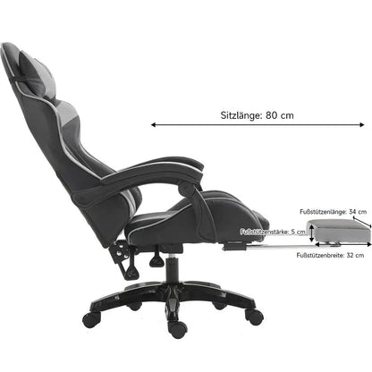 Ergonomic Gaming Chair with Lumbar Support, PU Leather Office Chair, Adjustable Height Computer Chair with Headrest, 360° Swivel