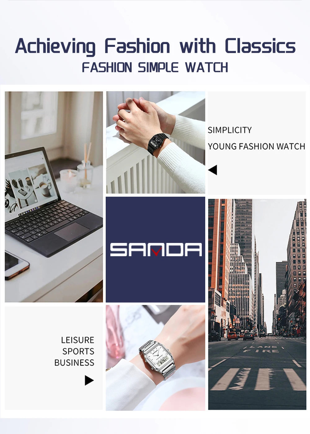 SANDA 747 Men’s & Women’s Luxury Digital Sports Watch  Stainless Steel, LED Dual Display & Waterproof