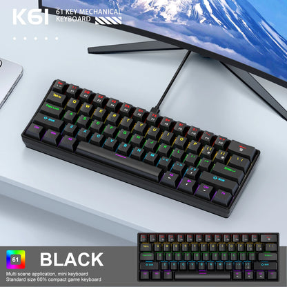 APAYADO K61 60% mini drátová herní mechanická klávesnice Phantom RGB, 61 kláves, červené/modré spínače, ergonomická, přenosná pro PC/notebook