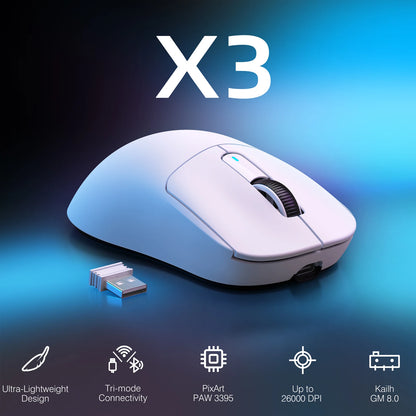 ATTACK SHARK X3 Wireless Gaming Mouse, PixArt PAW3395 Sensor, 26K DPI, 49g Ultralight Tri-Mode Gaming Mouse for PC, Mac & Laptop