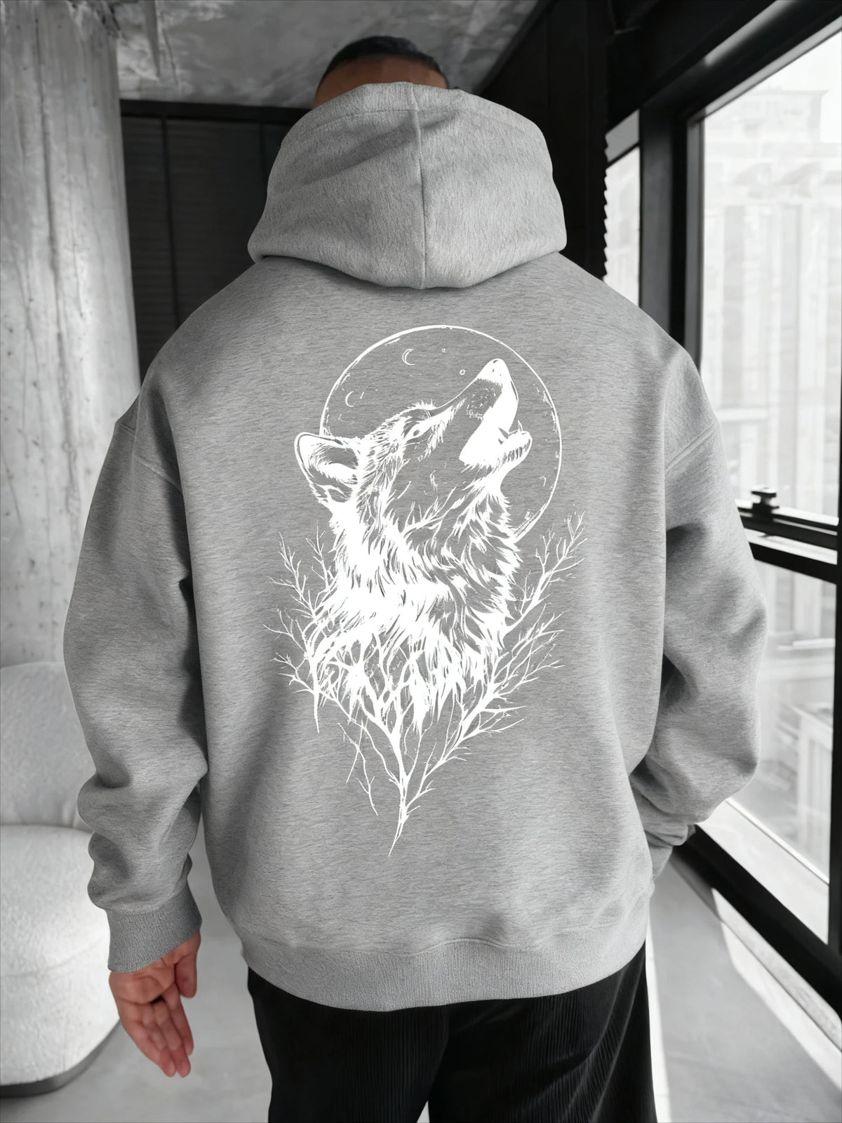 Men's Wolf pattern printed hooded sweatshirt a comfortable casual and fashionable hooded pullover shirt Men's clothing