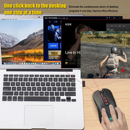 Ratón gaming inalámbrico USB-C 2.4G recargable, 3600DPI, 7 botones, Type-C, silencioso, para Macbook, portátil, PC y ordenador