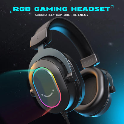FIFINE RGB Gaming Headset with Mic – 7.1 Surround Sound Over-Ear Wired Headphones for PC, PS4 & PS5 with 3 EQ Modes