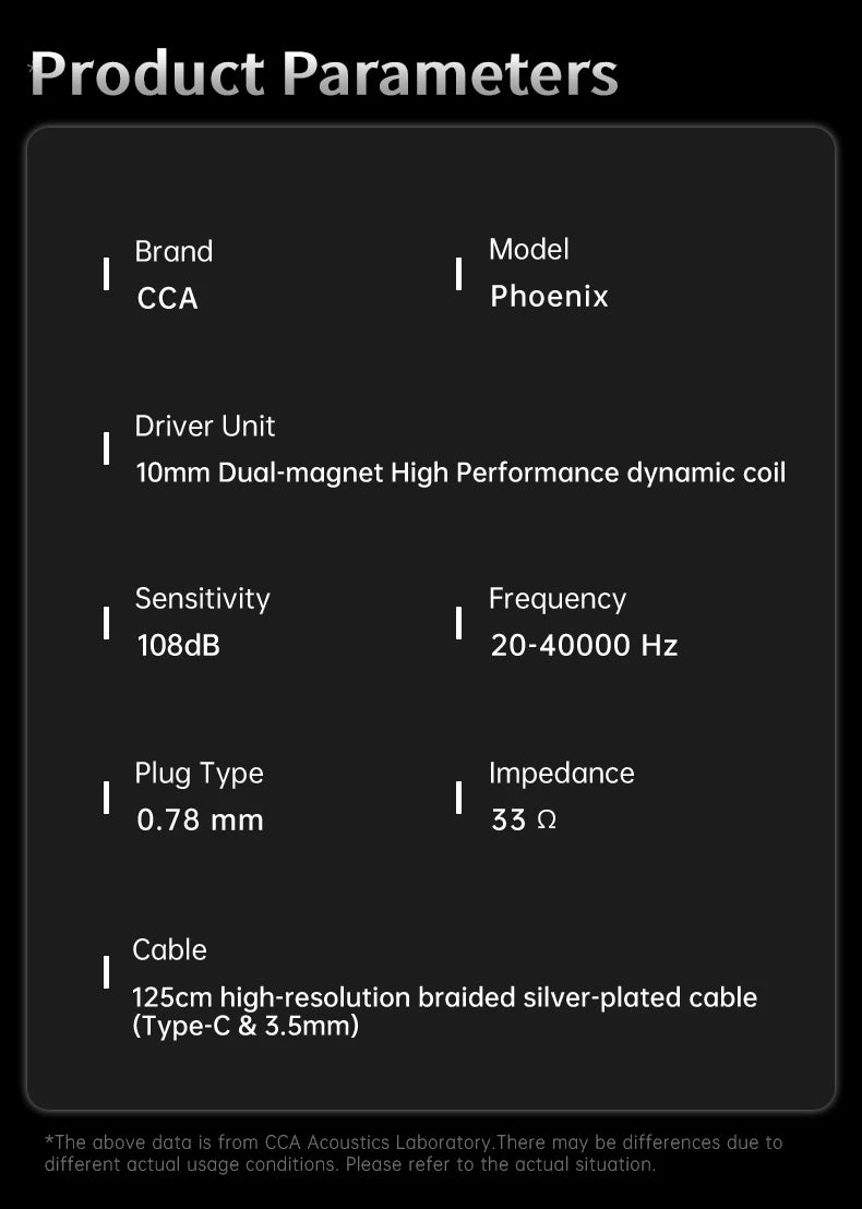 CCA Phoenix HiFi Earphones Dynamic Drive LCP Diaphragm Earphones Noise Cancelling Replaceable 2PIN Cable Gaming Wired Earphone