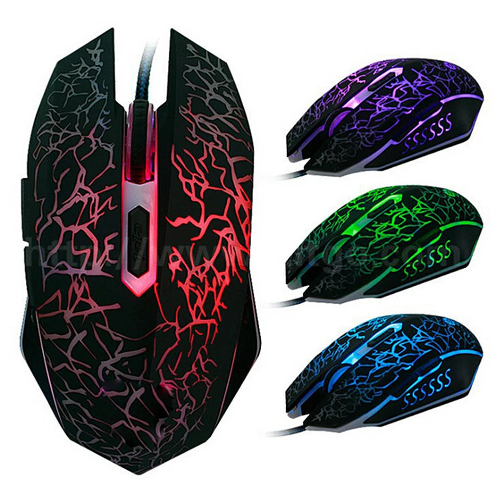 Ratón gaming con cable USB de 2400 DPI, ratón gaming profesional con retroiluminación LED, ratón ergonómico para PC, portátil y MacBook