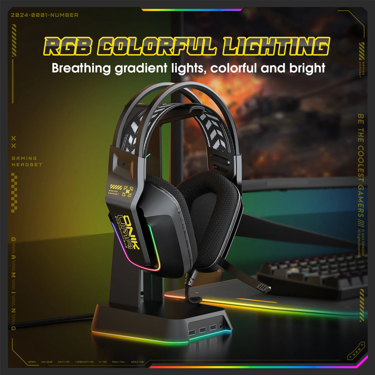 ONIKUMA X13 Wired Gaming Headset with RGB Colorful Lighting Wired Headphones Over-Ear Headphones Lightweight RGB Light Earphone