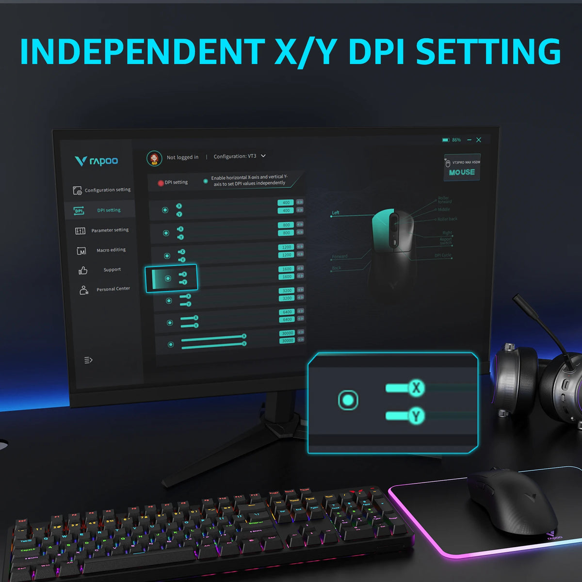 Rapoo VT3Pro GEN-1 Wireless Gaming Mouse 26,000 DPI, 8KHz Polling Rate, 59g Lightweight, 9 Programmable Buttons, PAW3398 Optical Sensor