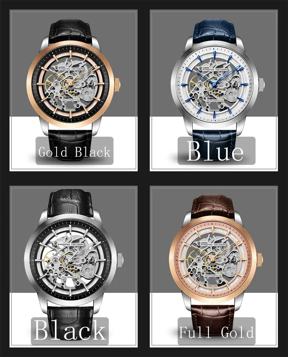 PAGANI DESIGN Business Man Watch Luxury Skeleton Hollow Leather Men's Wristwatch New Mechanical Male Clock Relogio Masculino