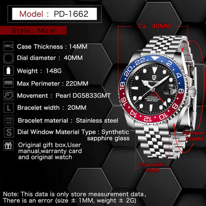 2026 New PAGANI DESIGN Luxury Men Mechanical Watches Stainless Steel GMT Watch Top Brand Sapphire Glass Men Watch reloj hombre