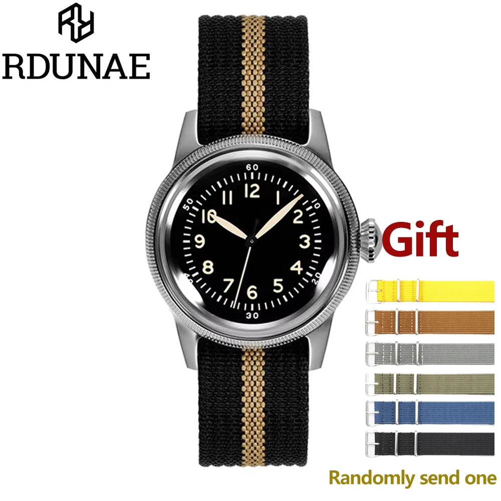 RDUNAE RA05 Vintage Military Watch 2035 Movement Quartz K1 Mineral Glass Crystal Stainless Steel Luminous Waterproof Men Watches