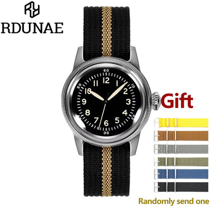 RDUNAE RA05 Vintage Military Watch 2035 Movement Quartz K1 Mineral Glass Crystal Stainless Steel Luminous Waterproof Men Watches