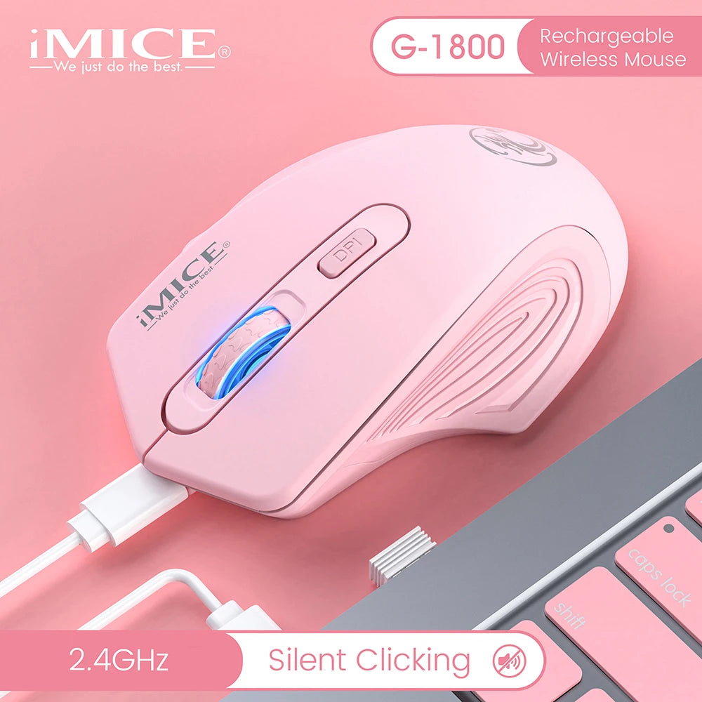 Ratón inalámbrico silencioso recargable con DPI ajustable de 1600, conexión 2.4GHz, clic silencioso para oficina, compatible con PC y portátil