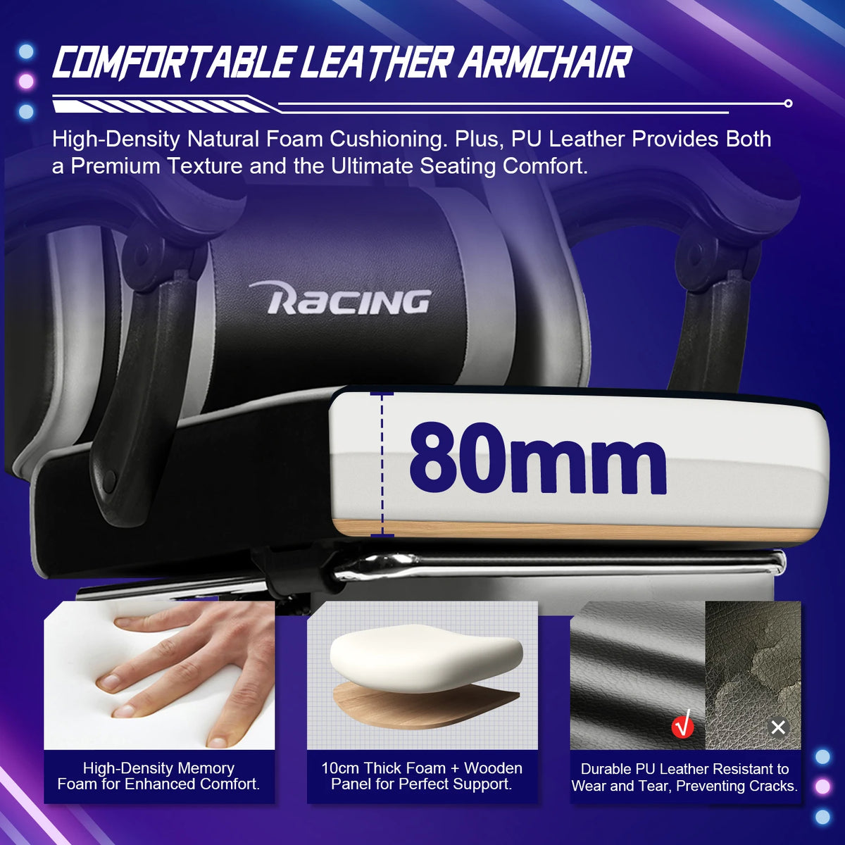 AUTHMIC Ergonomic Gaming Chair with 170° Reclining Backrest, Footrest, Adjustable Armrests, Breathable Fabric, Premium Gamer Chair