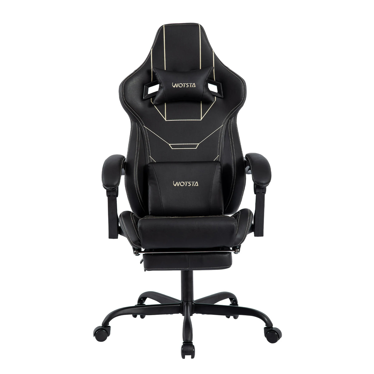 WOTSTA Ergonomic Gaming Chair with Footrest, Racing Computer Chair, Adjustable Height Office Chair with Armrests, Comfortable Leather Gaming Seat